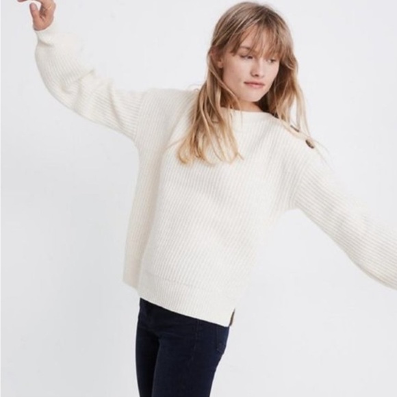 Madewell Boatneck Cream Wool Sweater - Picture 3 of 10